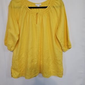 Charter Club Lemon Yellow 100% Linen Blouse